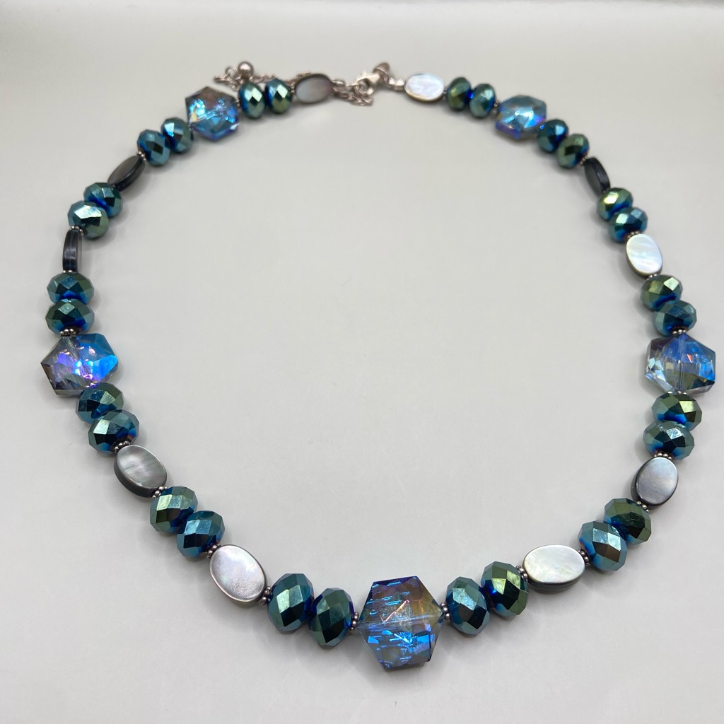 Donna Dressler Sterling Silver Iridescent Bead Black Mother Of Pearl Necklace